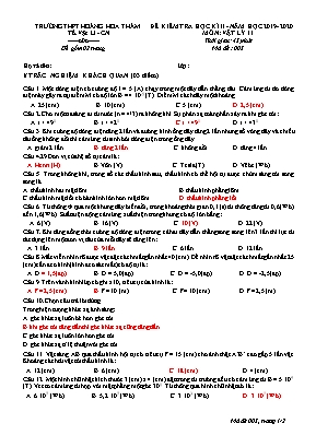 Đề kiểm tra học kỳ II môn Vật lý Lớp 11 - Mã đề 003 - Năm học 2019-2020 - Trường THPT Hoàng Hoa Thám